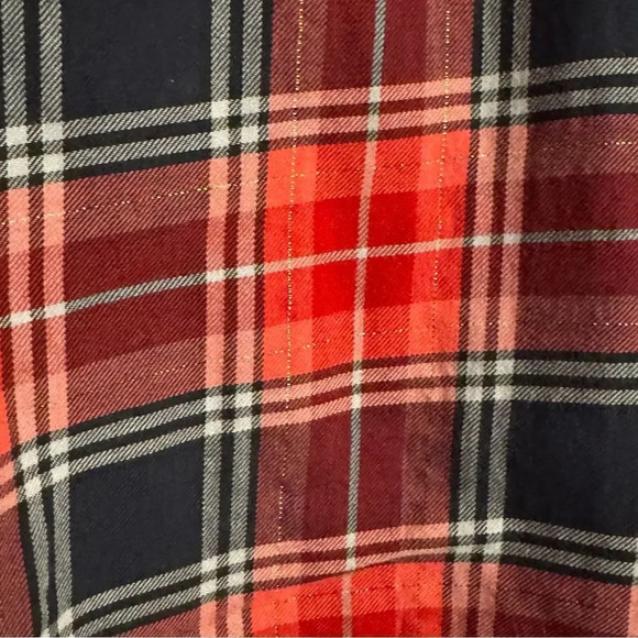J CREW Pink and Navy Plaid Flannel Tunic with Gold Metallic Threads Size Medium - Picture 5 of 6
